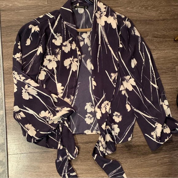 ZARA Floral Blazer with Front Ties - Picture 2 of 5
